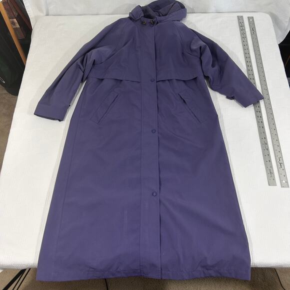 Bean Coat Womens Petite Medium Purple Hooded Long Rain Trench Jacket Waterproof - Picture 3 of 11